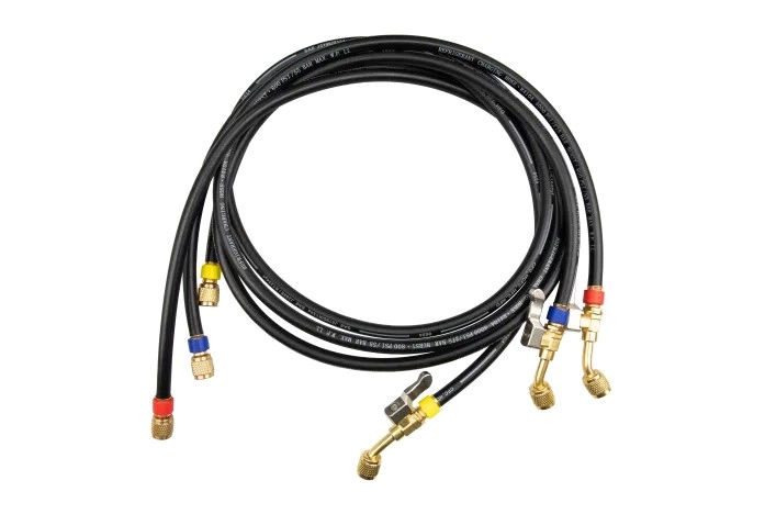 Set de 3 mangueras de llenado 1/4" - 1/4" SAE con válvula - Para analizadores de refrigeración Testo