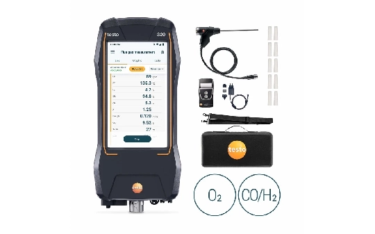 Analizador de combustión testo 320 - Con sensores de O2 y CO con H2 compensado hasta 10.000 ppm. Con impresora Bluetooth.